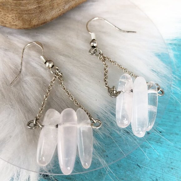 Rose Quartz 925 Pink Floating Dangle Earrings - Picture 5 of 7
